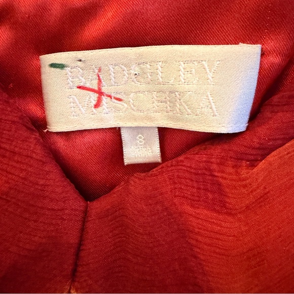 Badgley Mischka Red/Orange Silk Sleeveless Empire Waist Cocktail Dress 8 - Picture 10 of 12